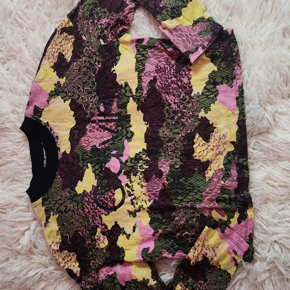 Calvin Klein Performance Multicolor Snakeskin Camo Long Sleeve Crop Top